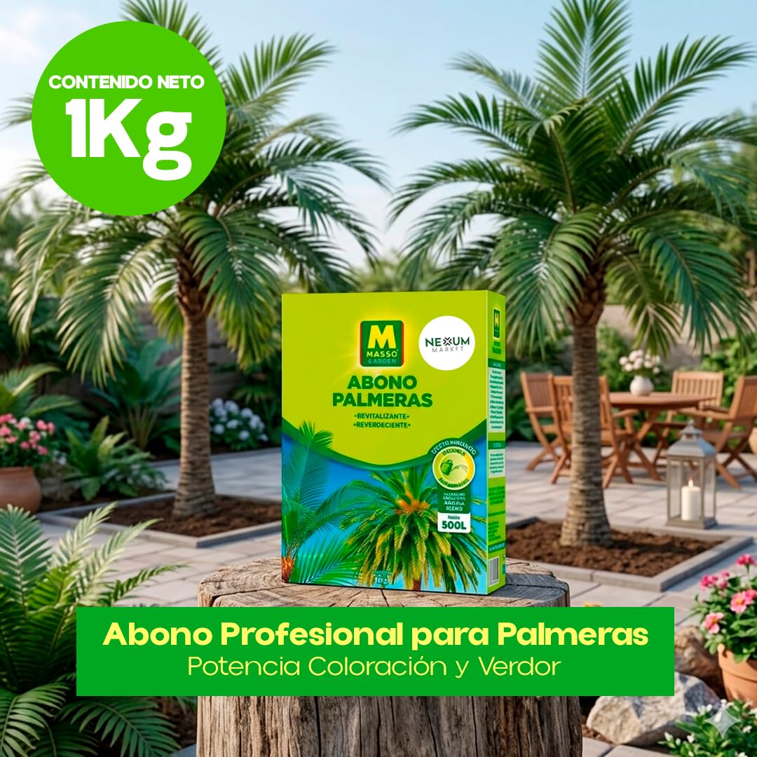 Abono para Palmeras Profesional 1Kg | Fertilizante para Plantas de Efecto Inmediato Revitalizante y Reverdeciente | Ideal para Exterior e Interior, Soluble en Agua de Riego (Hasta 500L) | Nexum Market