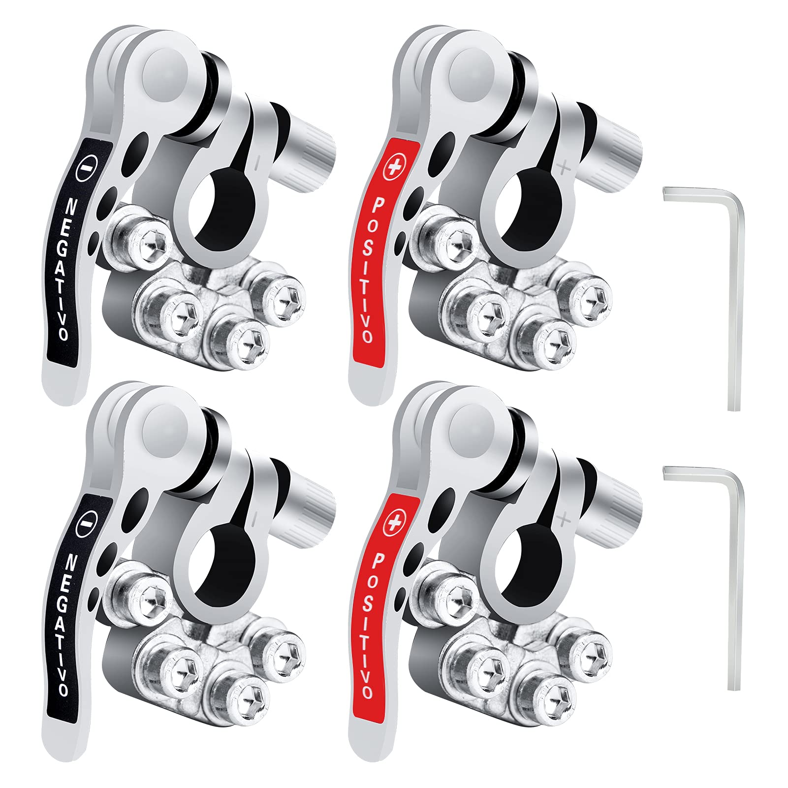 4Pcs Battery Terminal Connectors, 4 Way Positive Negative Car Battery Terminals Connector Quick Release Disconnect for SAE/JIS Type A Posts