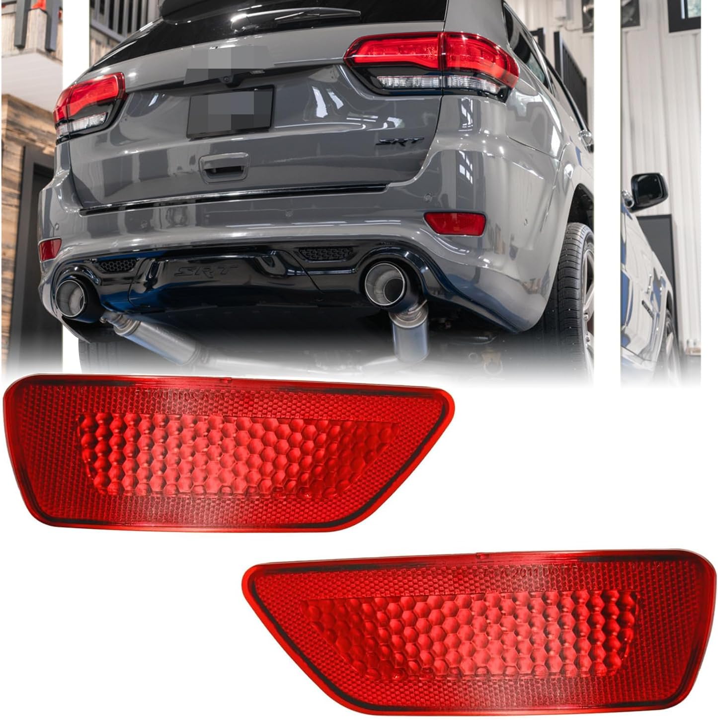 2 Pcs Red LED Rear Bumper Reflector Lights for J-e-e-p Grand Cherokee 2011-2021, Compass 2011-2017, Dodge Journey 2011-2017, Smoked Lens Sequential Turn Signal Lamps Fog Brake Tail Lights
