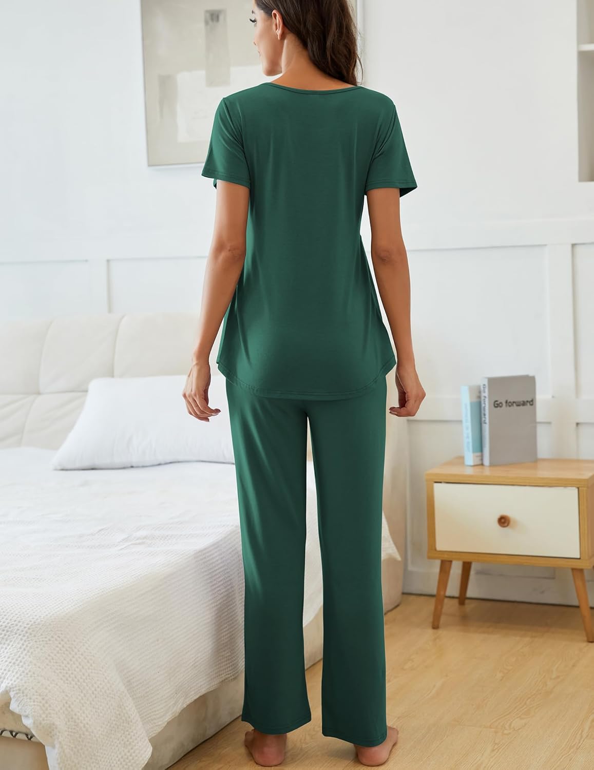 JiniGolla Women's Maternity Nursing Pajama Set Breastfeeding Loungewear Mama Clothes Short Sleeve Top & Pants Pregnancy PJS - Image 6