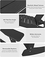 Vista 6 de YEFU Mecedora para exteriores, mecedora Adirondack, silla mecedora de patio con respaldo ancho, silla mecedora de gran tamaño con aspecto de madera