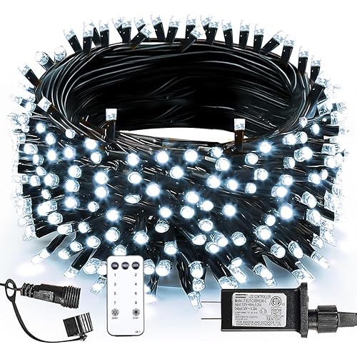 200L Christmas String Lights with Cool White Bulbs, 66FT Connectable String Light, 8 Lighting Modes with Green Wire for Garden, Tree, Patio Decor Christmas Decoration