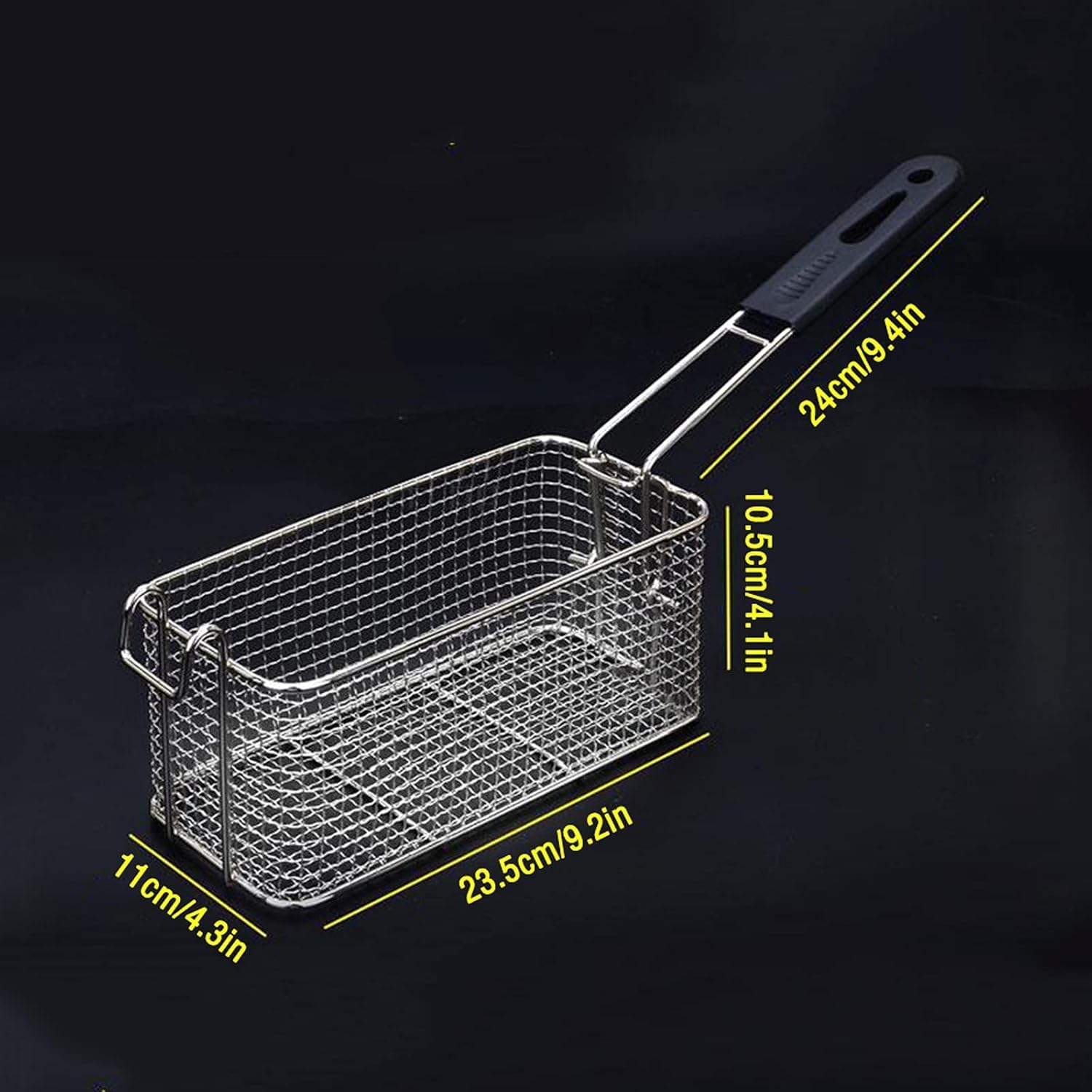 Cestino rettangolare in filo profondo con manico, in acciaio inox di grado commerciale, per friggere patatine fritte e altri cibi fritti, perfetto per uso in cucina