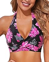 Holipick Women's Halter Push-Up Bikini Top - V-Neck Twist Front Full Coverage Swimsuit Top