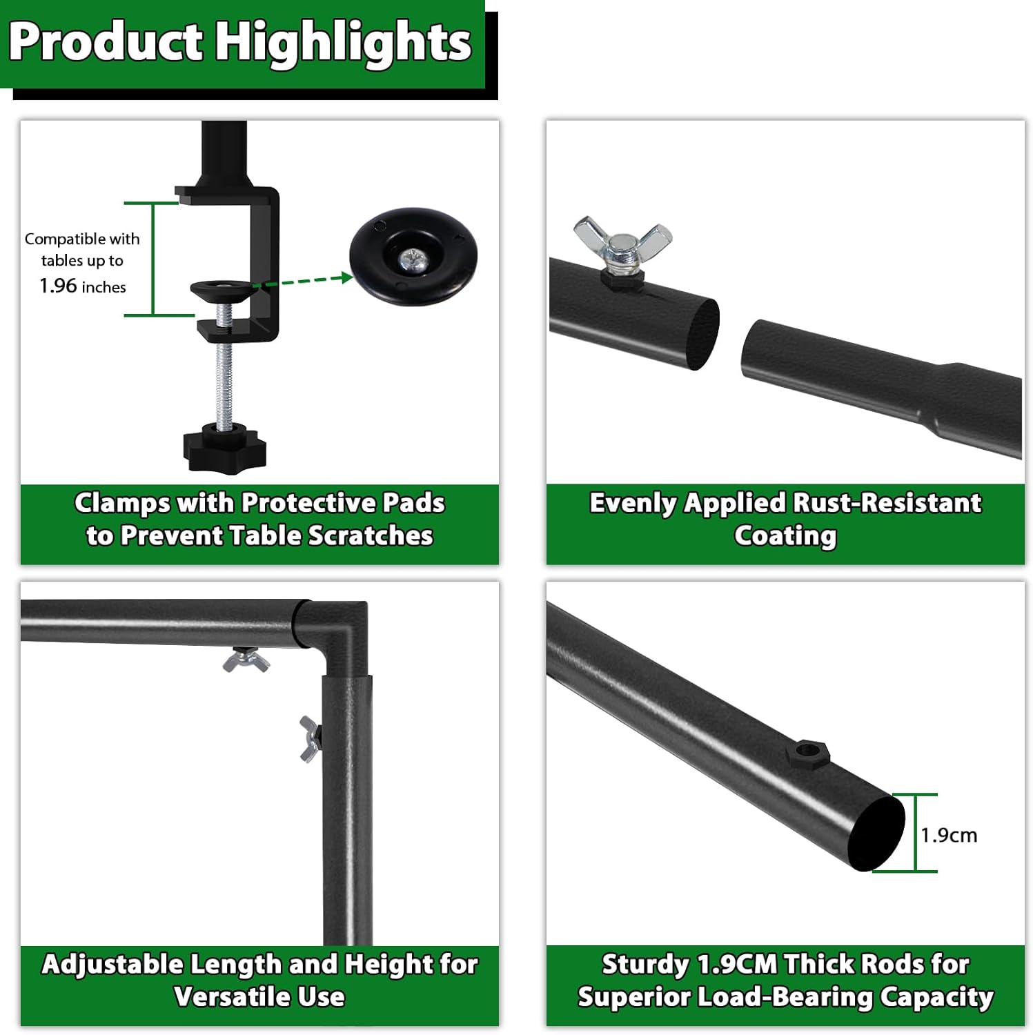 Over The Table Rod Stand with Clamps - Adjustable Table Arch Stand, Metal Table Rod for Wedding, Birthday, Halloween, and Christmas Decorations (29"-97" Length, 26"-42" Tall, Black)