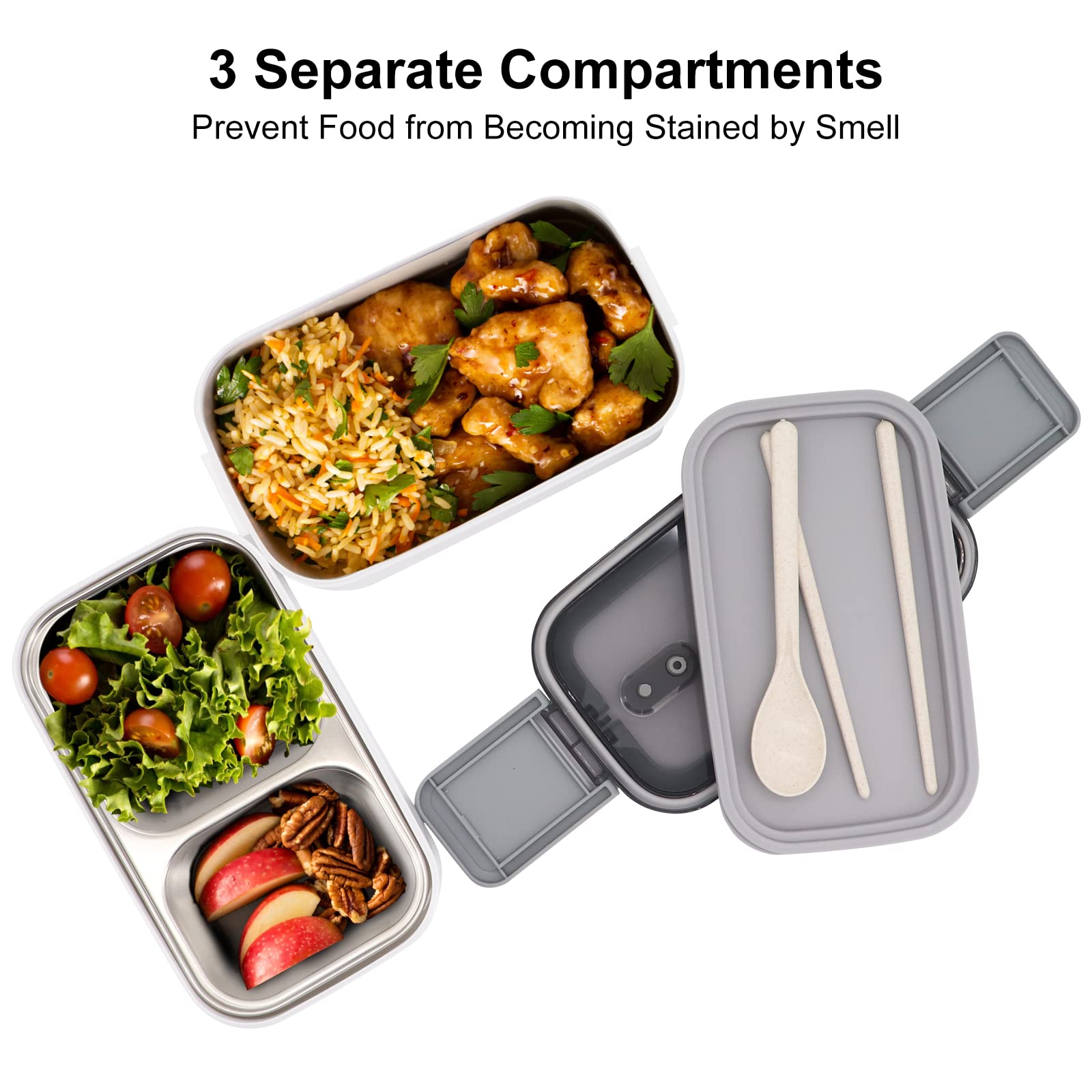 Beowanzk Boîte Bento Isotherme 3 Compartiments - Parfaite Pour Micro-ondes, École Et Bureau