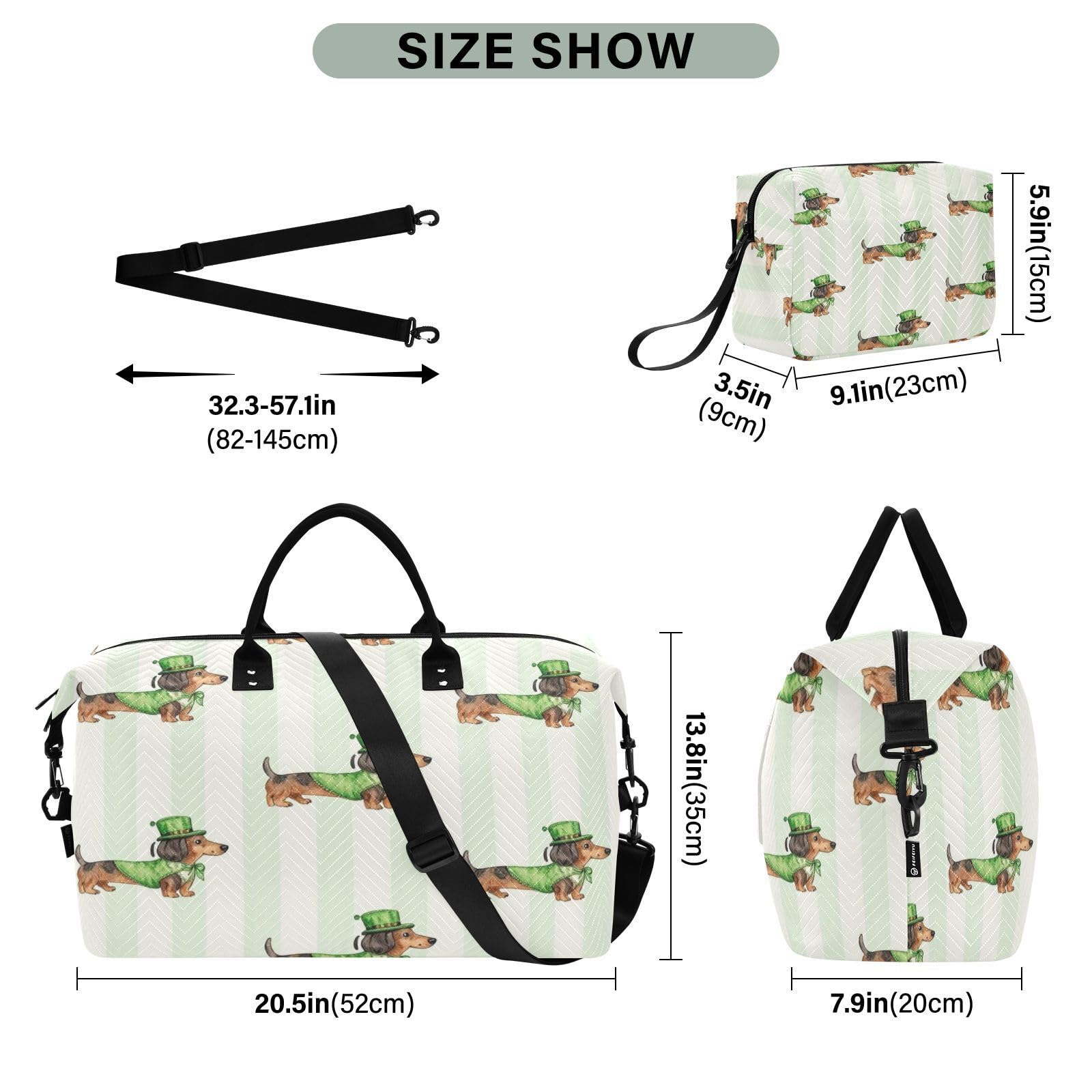 Torba wakacyjna Combo 2-częściowy ultradźwiękowy pikowany rękaw na kółkach praktyczna weekendowa wycieczka, Zielony aligator, One Size, Klasyczny