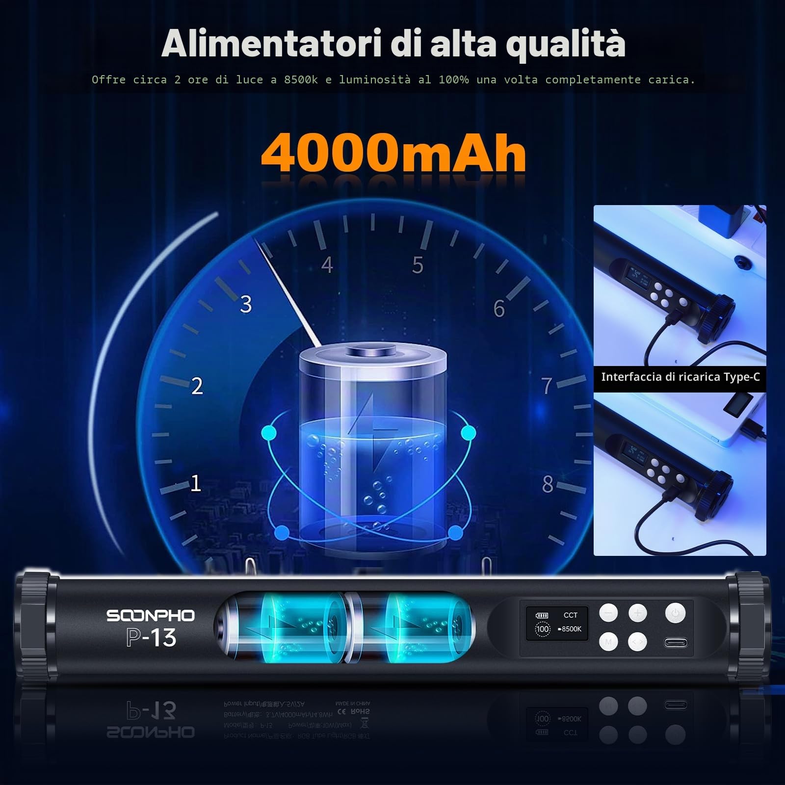 soonpho Soonpho 4Pack P13 RGB LED Luce Video Stick Tubo Luci a Mano Luce Video Tubo con Caricatore per Treppiede Colore Completo 12 Effetti Luce 3200K~8500K Illuminazione Fotografia per TikTok, Stream