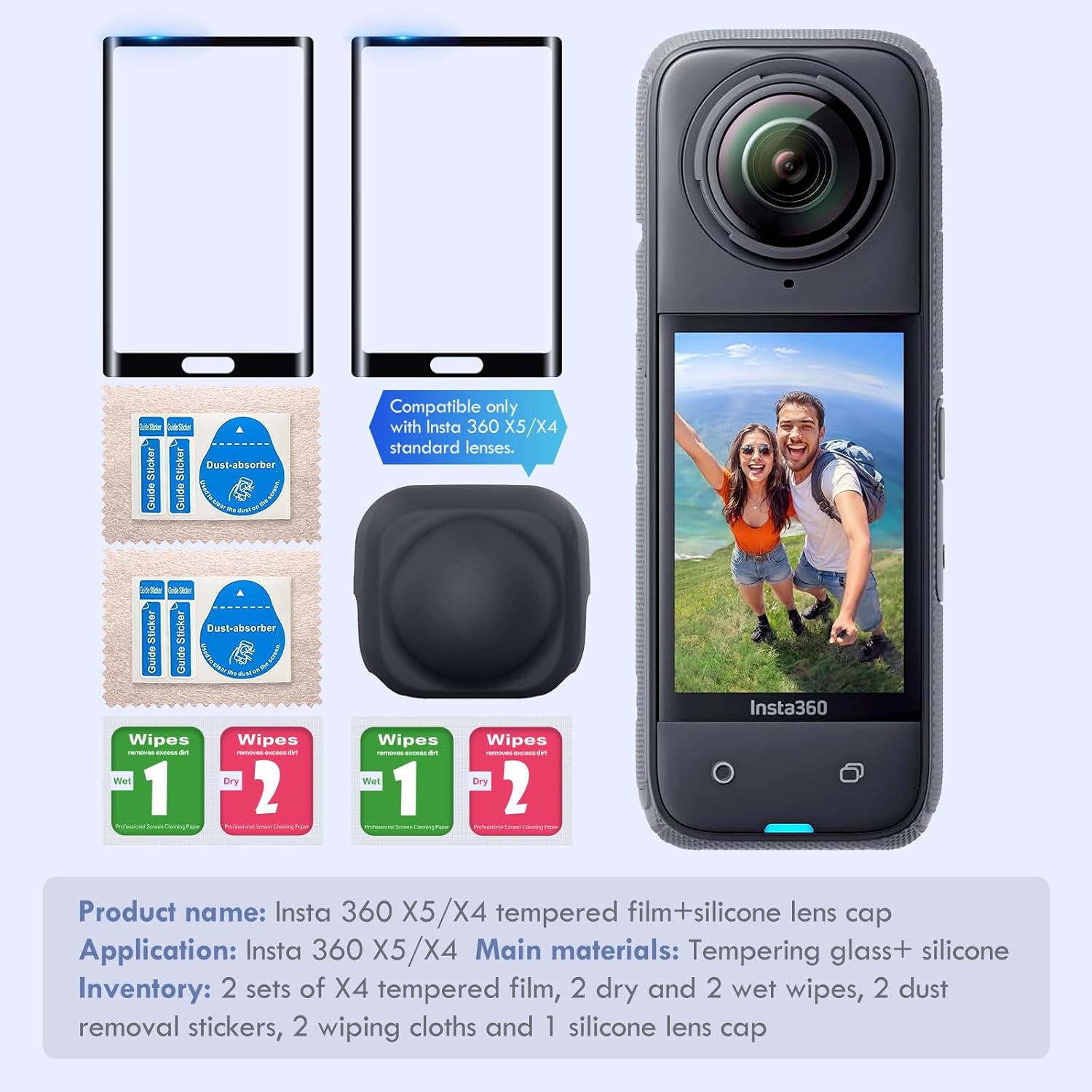 Screen Protector Film(2 Pack)+Lens Cap for Insta360 X5/insta360 X4 Accessories, Insta 360 X5/insta 360 X4 Tempered Glass LCD Display Film, Ultra HD, 9H Hardness, Scratch Resistant, Anti-Fingerprint - Image 8
