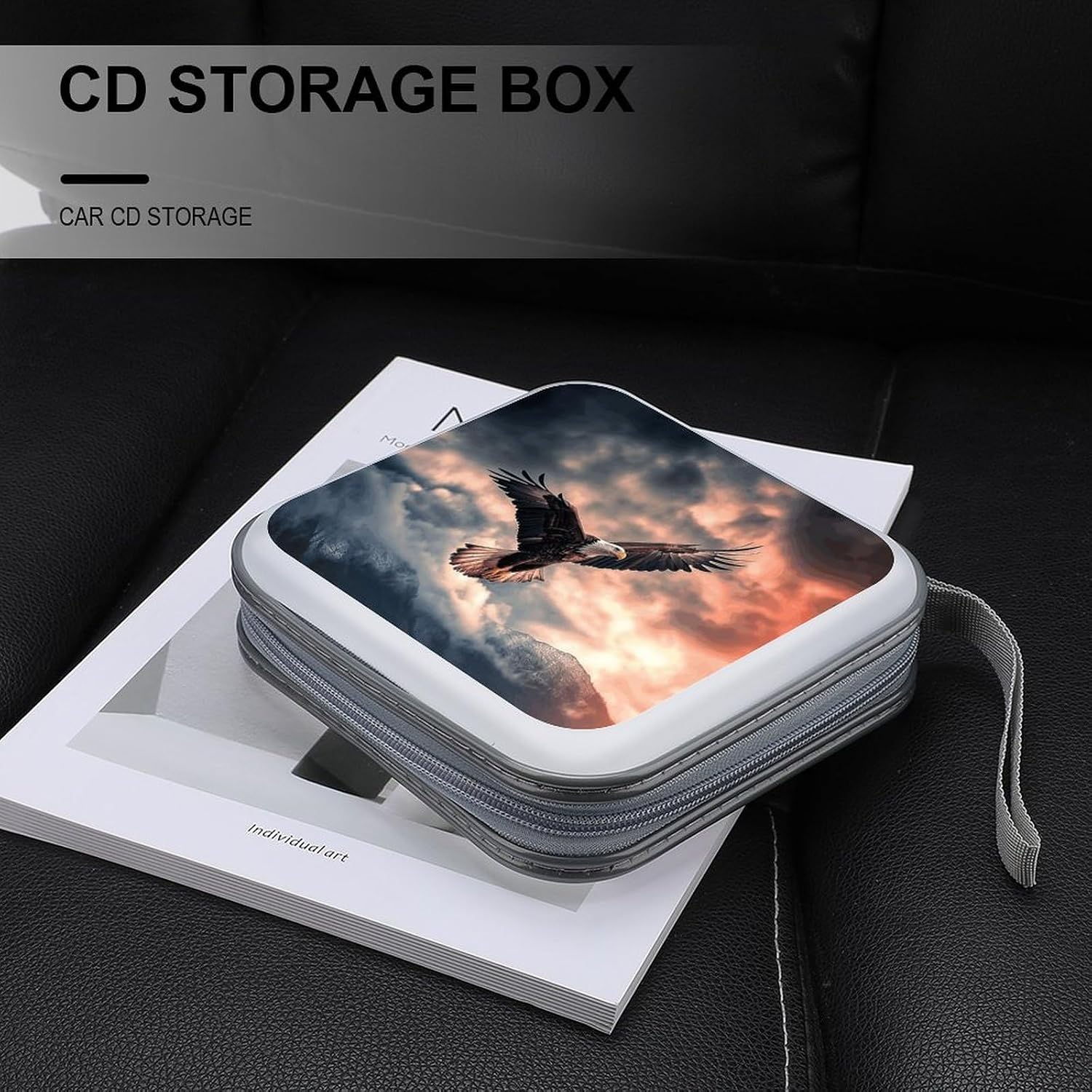 The Eagle Flies Bravely in The Sky CD Case Binder for Travel Car DVD Storage Box with Handles Fashion DVD Storage Case Cover CD Storage Binder for Movie Music Audio Disks 40 Disc Units