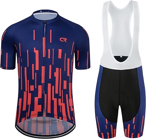 CR - Conjunto de camiseta de ciclismo para hombre, con cremallera, bolsillo con cremallera, manga corta, kits de ciclismo, pantalones cortos
