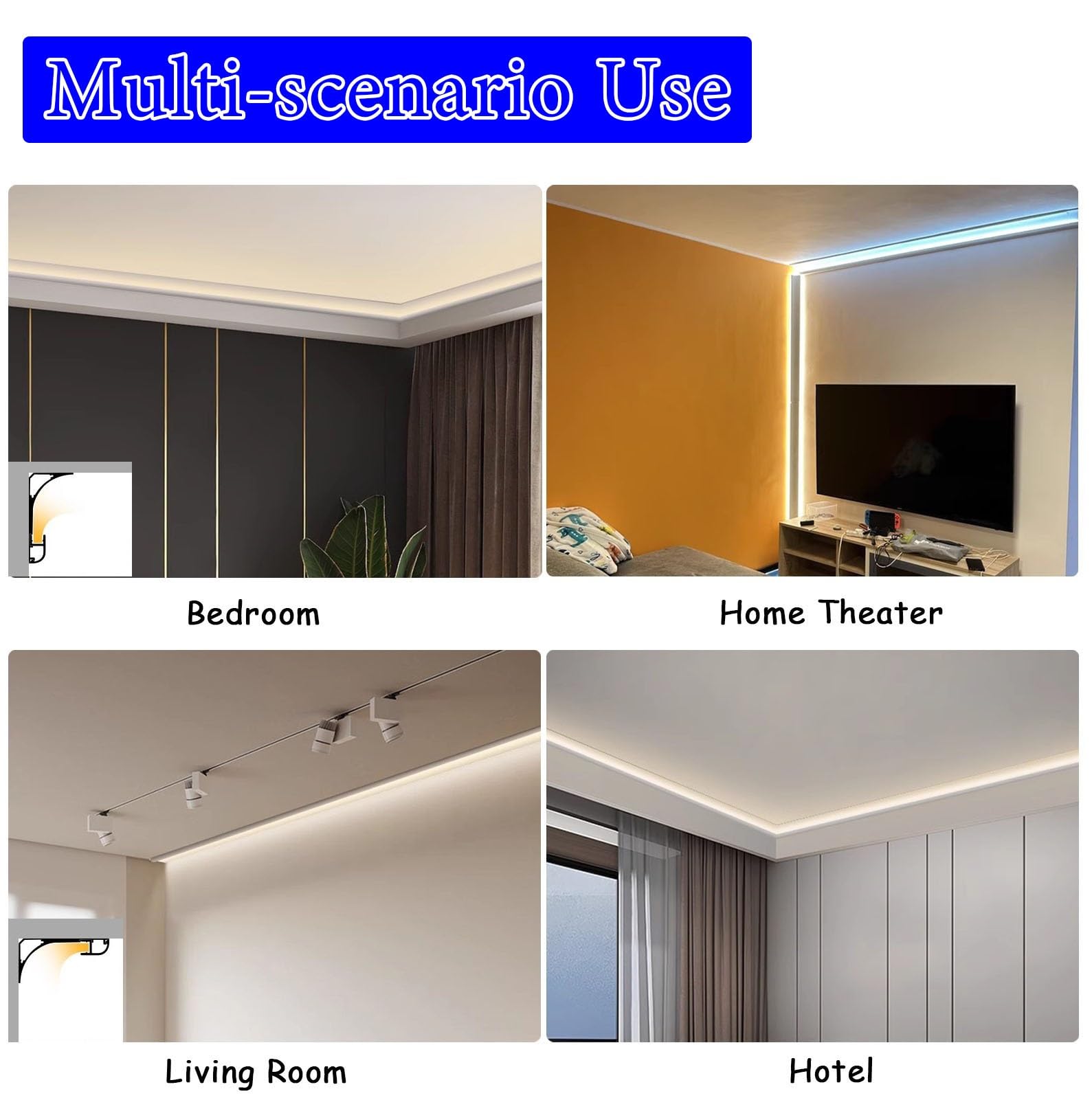 Led Profile Listwa Przysufitowa, Oświetlenie Pośrednie LED, Gzyms Sufitowy, Dekoracja Domu, Lampa Ozdobna LED z Kanałem Rozpraszającym, Dwustronna Listwa Ścienna(5 m(16.4ft))