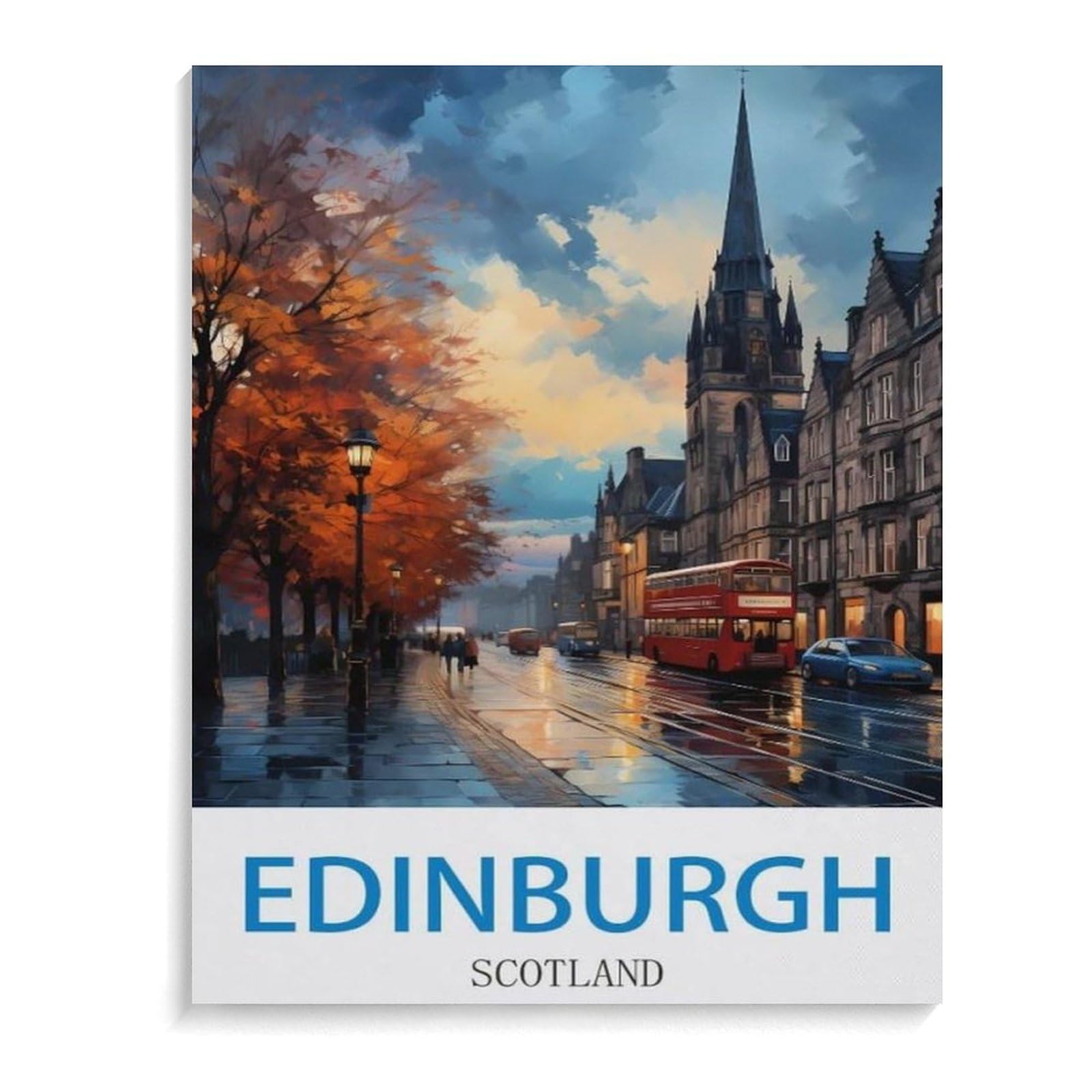 BEAYODKP DIY Paint by Numbers for Adults Canvas，Edinburgh Scotland Vintage Travel Poster，DIY Oil Painting, Pictures Drawing Paintwork with Paintbrushes Decoration Gift(40x50cm-D47