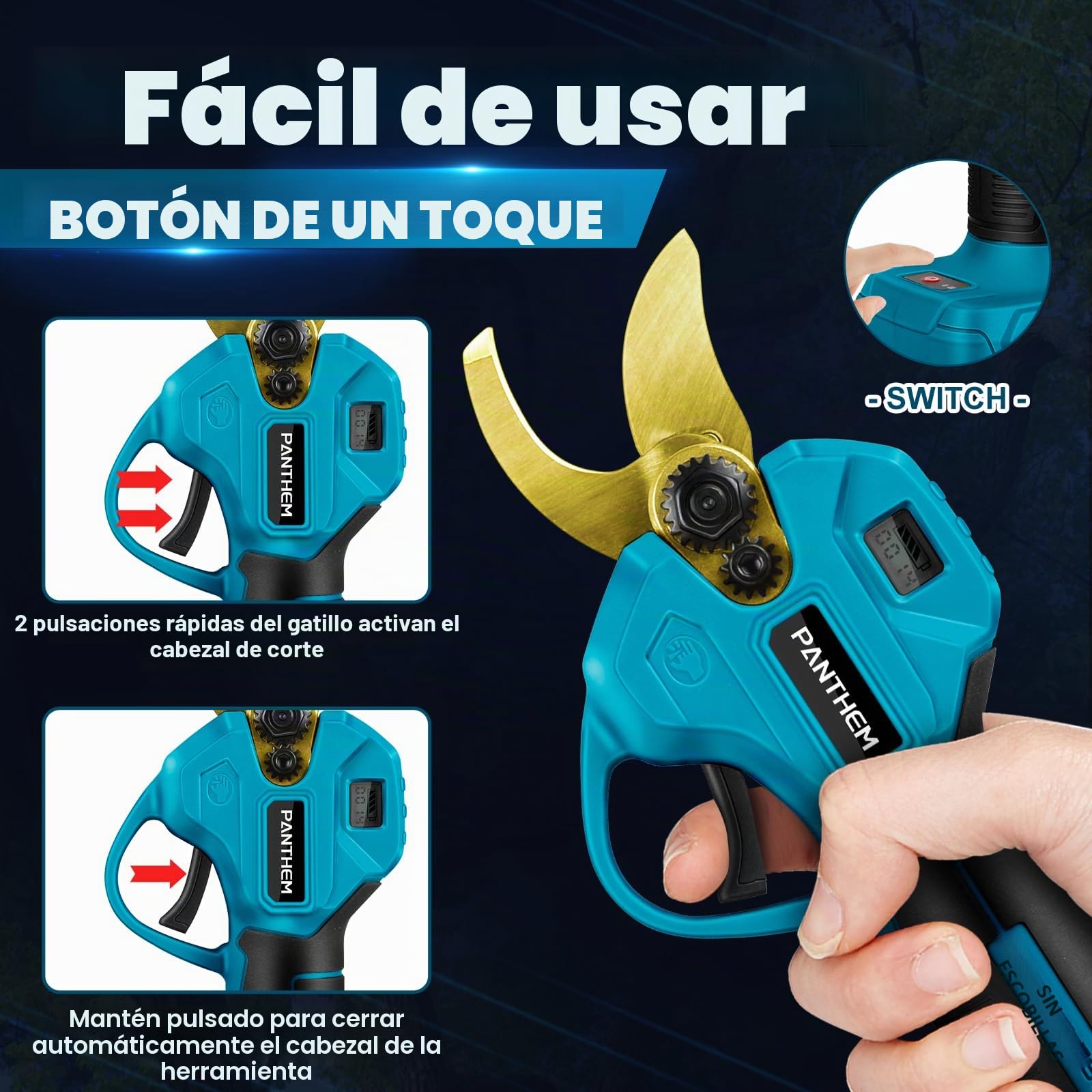 Mini motosierra 4 en 1 con batería y sierra telescópica 21 V 4000 mAh | de 45 mm para Makita 18 V, tijeras de podar eléctricas, tijeras de podar con barra telescópica