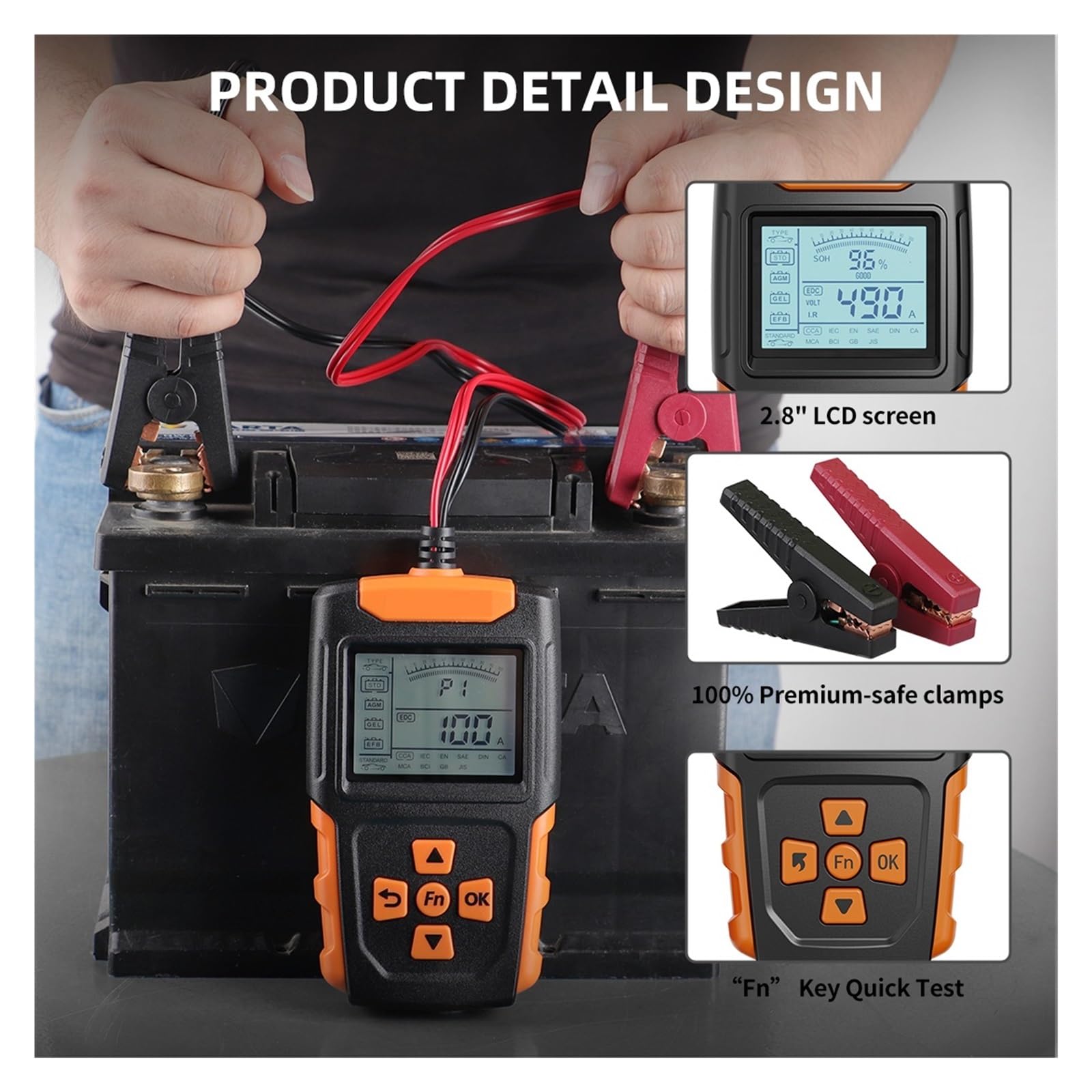 Probador De Batería Con Pantalla LCD 2,8 Pulgadas, Indicador Voltaje Estado Resistencia Interna For Automóviles Y Motocicletas Detección Rápida Precisa