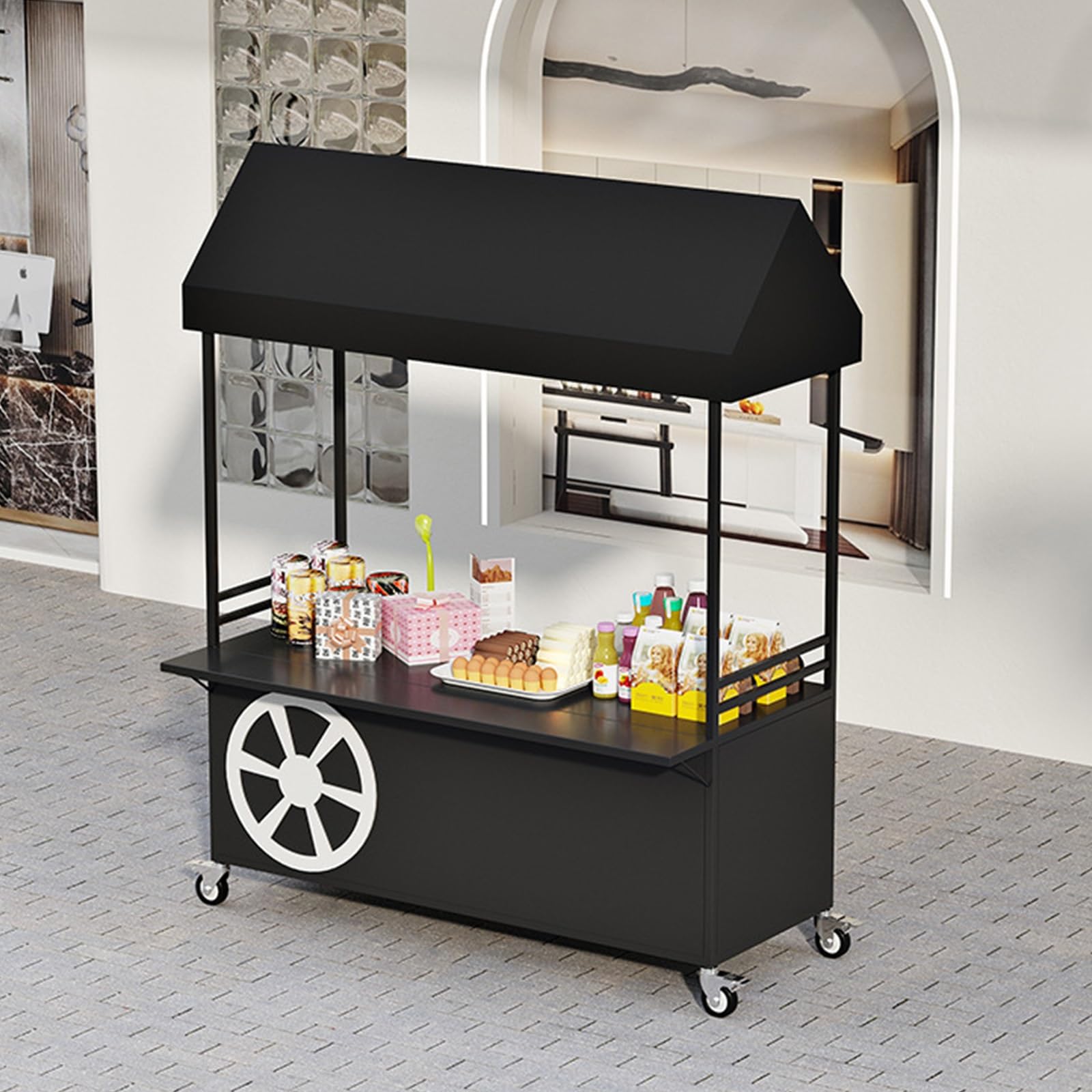 Carrito portátil con toldo, diseño plegable resistente para ventas al aire libre, mercados, eventos y negocios de aperitivos