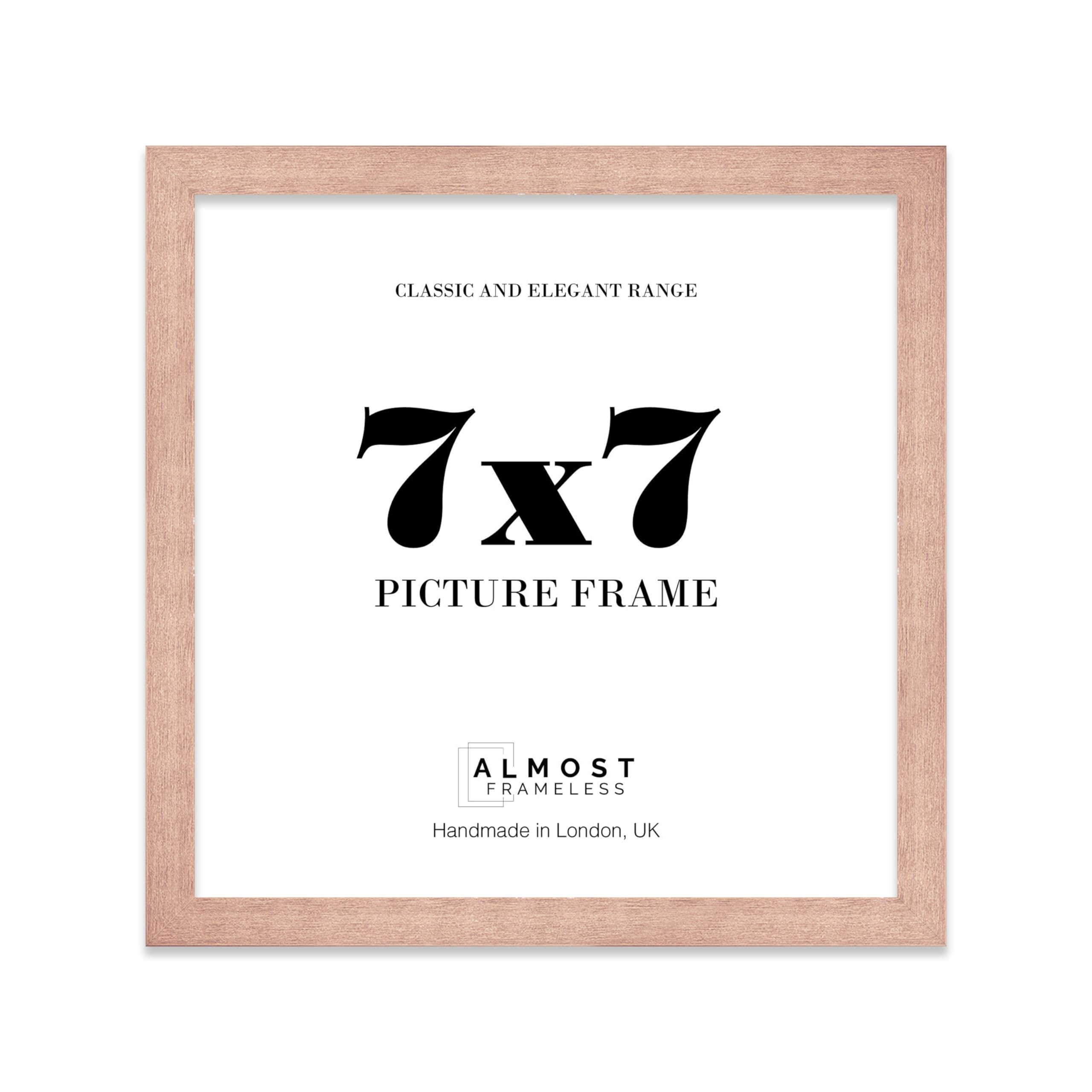 Almost Frameless 7x7 Copper Picture Frame 7"x7" (17.8x17.8cm) Poster, Photo, Artwork, or Print. Thin Edge Slim Frame Portrait and Landscape Display with Wall Hooks