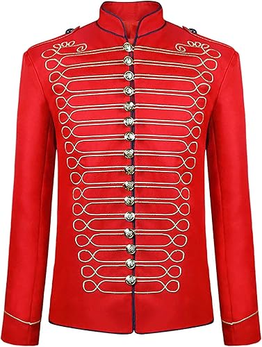 XUNRYAN Chaqueta para hombre punk oficial militar para desfile de bateristas, chaqueta mayorette medieval victoriano, uniforme de Navidad, disfraz