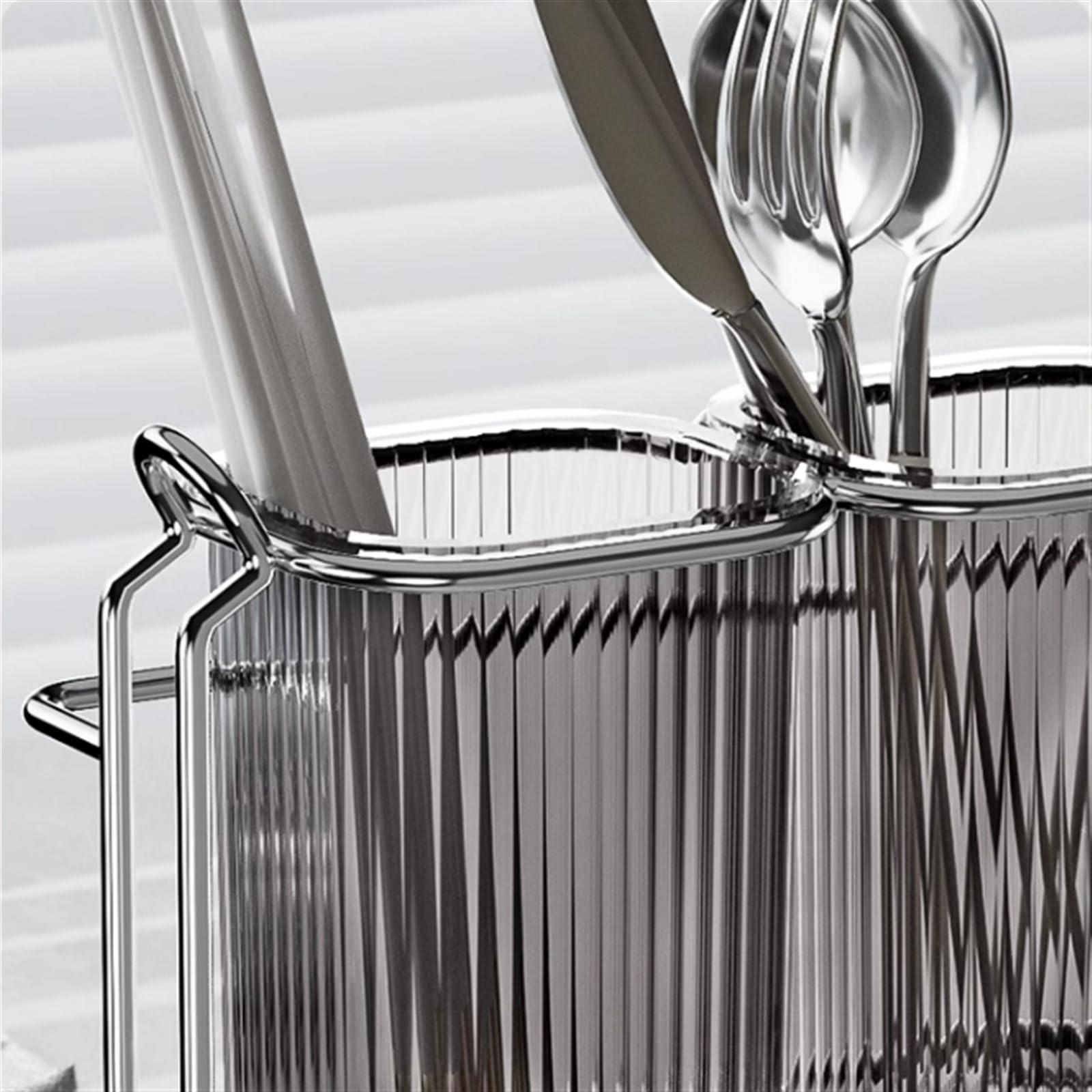 Utensilienhalter Caddy, Utensilien-Caddy-Organizer zur Wandmontage/auf der Arbeitsplatte mit Abnehmbarer Abtropfschale, Grauer Kochutensilienhalter