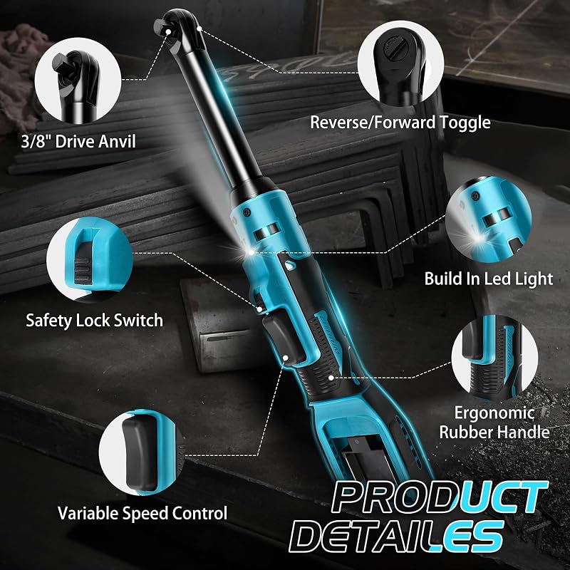 JUDANNA 3/8" Akkus Racsnis Kulcs Makita 18V 80Nm Dugókulcs Szett 7 Részes Adapter Nélkül Akkumulátor