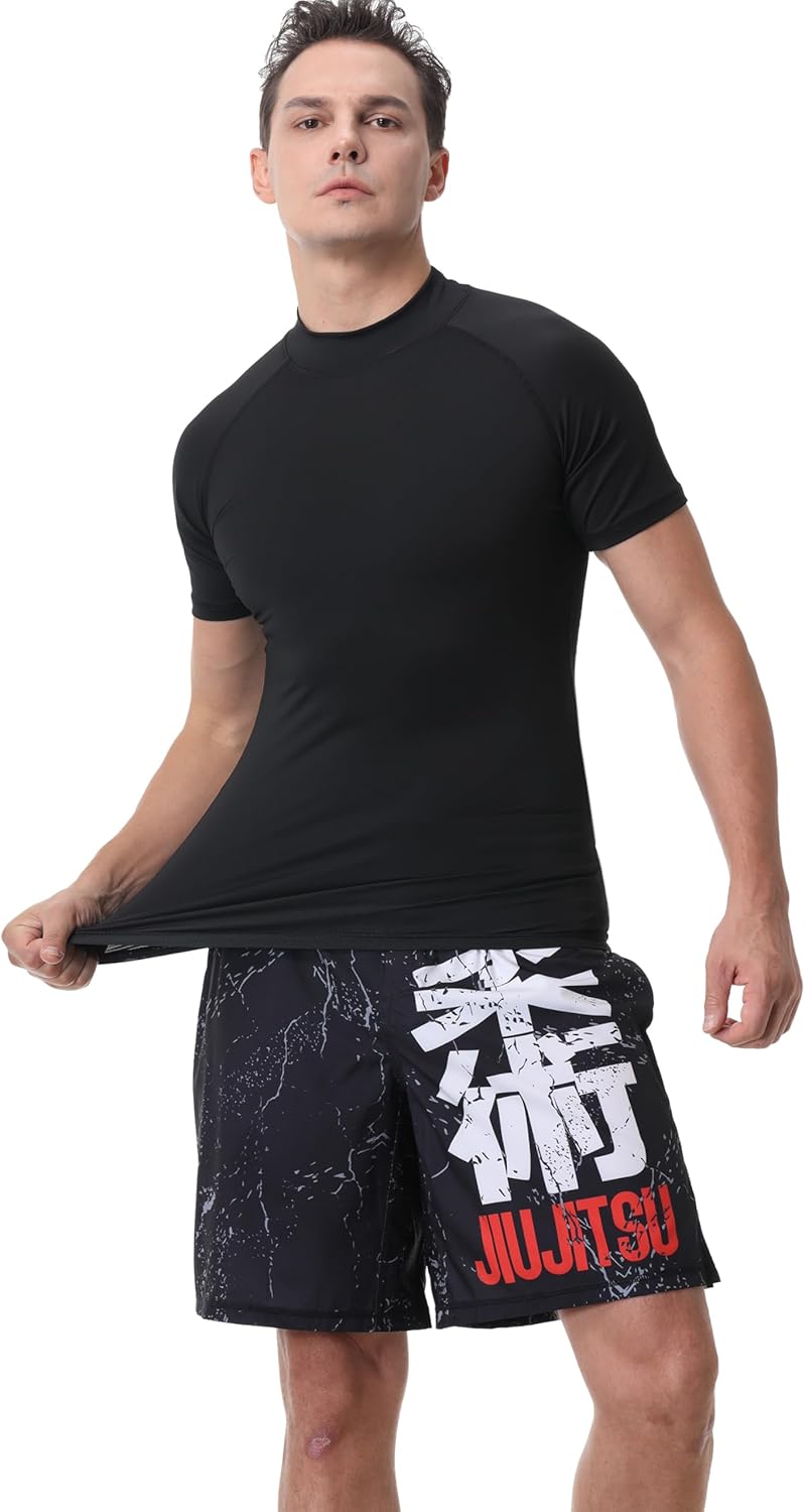 Red Plume Mens Compression Mock Turtleneck Short Sleeve Shirt High Neck Athletic Tops Football Run Pullover Sports Undershirt - Image 6