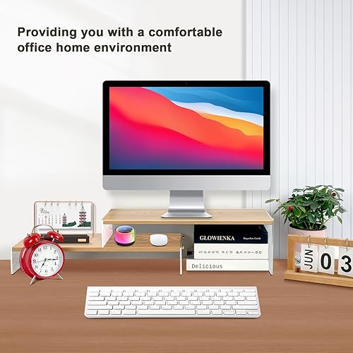 Miniatura 8 de YGYQZ Soporte de monitor ajustable, 2 niveles de madera doble y acrílico para monitor de computadora, mesa organizadora de escritorio para el hogar,