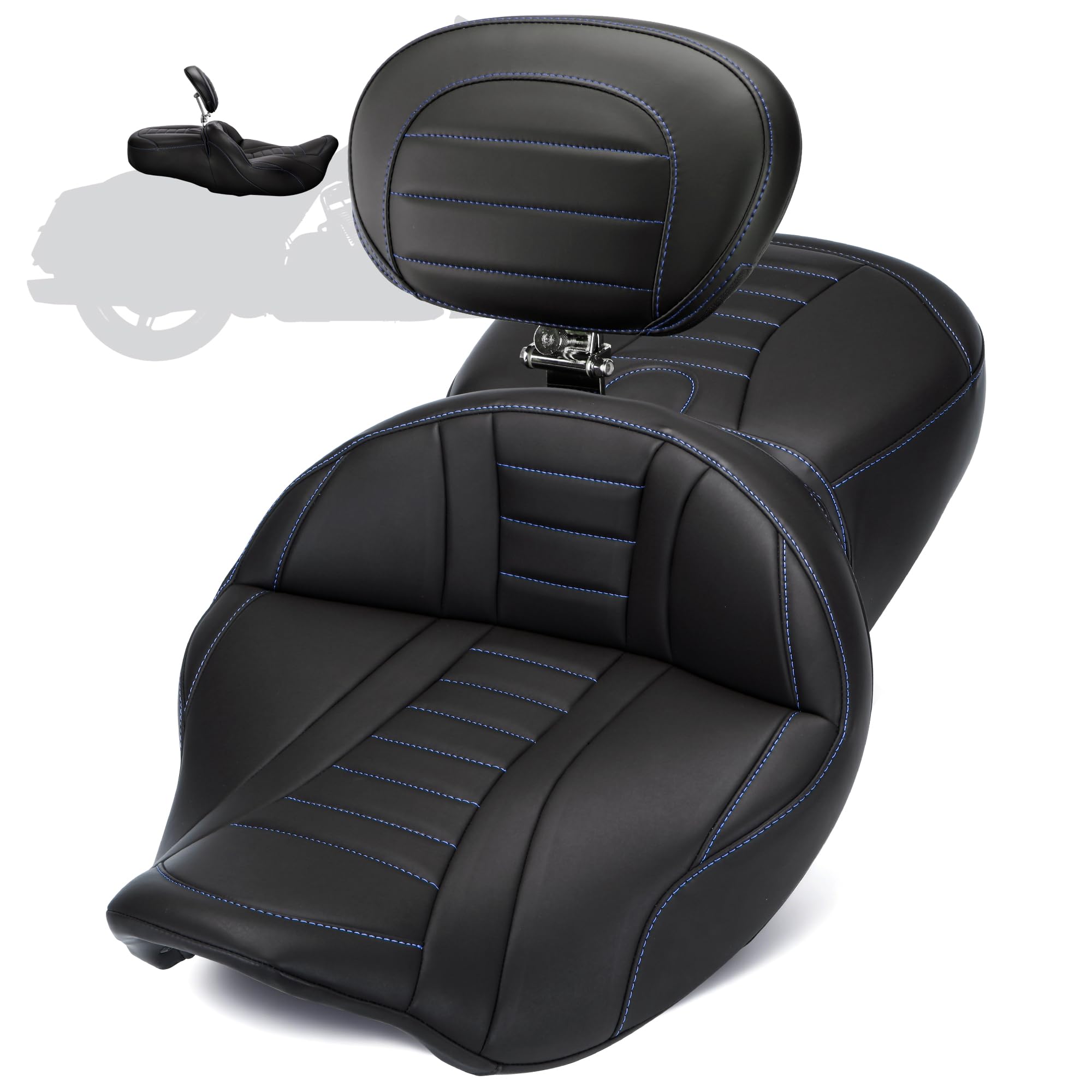 MoKitDora 2008-2023 Touring One-Piece Seat w/Rider Backrest, Blue
