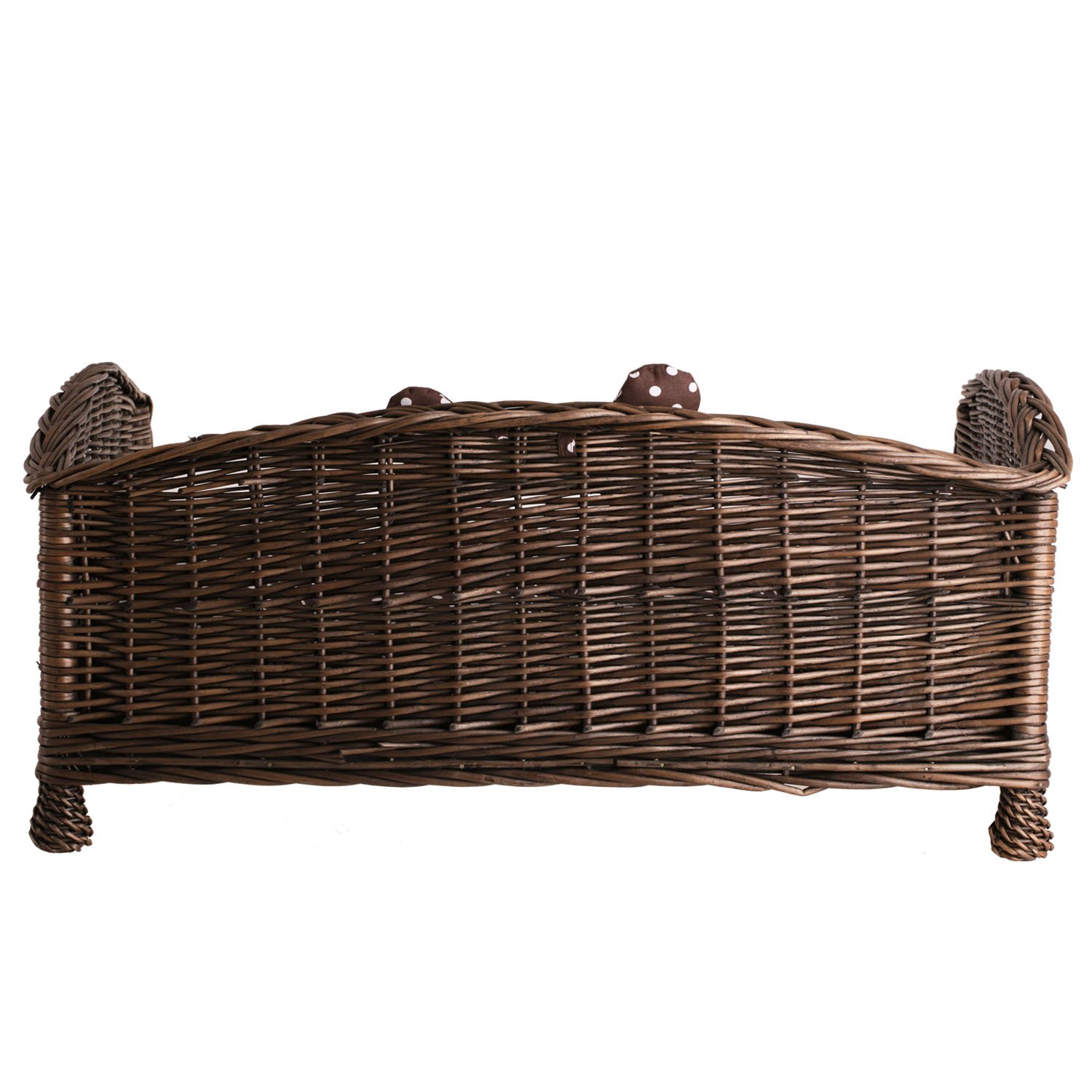 e-wicker24 Tierkorb Hundekorb Lager aus Weide für Hund Katze mit weichem Kissen Liegestuhl für Tiere Katzenlager Hundlager Hundebett Katzenbett (54x32 H25, Braun)