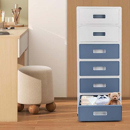 Miniatura 6 de Kreiaoer Organizador de cajones, organizador de escritorio, carrito de almacenamiento de manualidades con cajón de 6 estantes para artículos