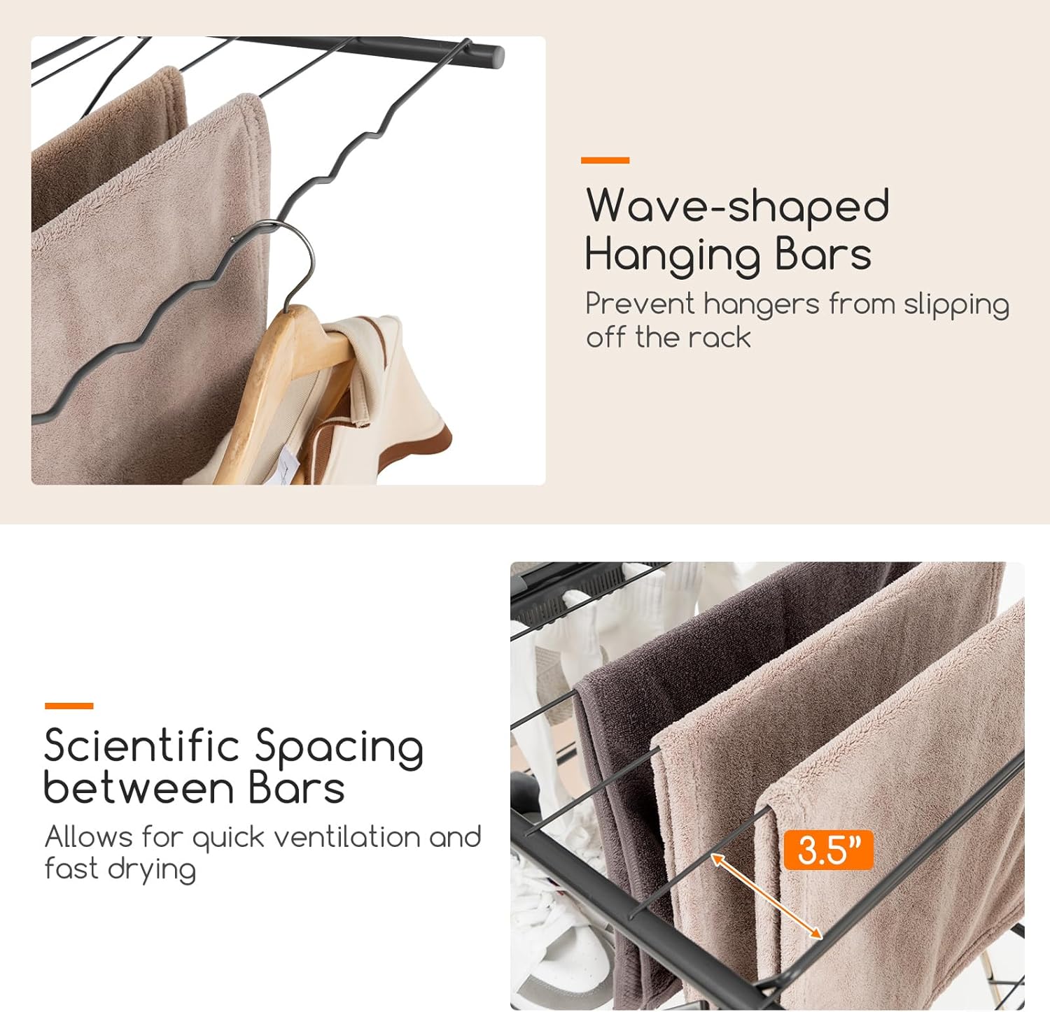 Giantex Clothes Drying Rack, Foldable Laundry Drying Rack with 33 Drying Rails, 3-Level Adjustable Height, Versatile Clips, Wave-Shaped Bars, Collapsible Freestanding Airer for Indoor Outdoor