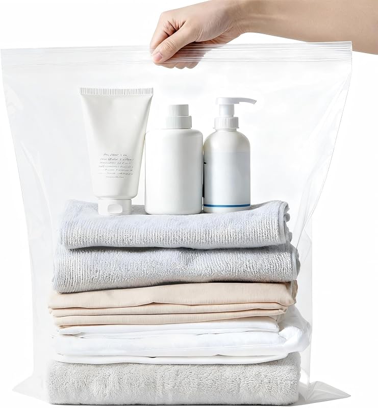 3 Gallon Large Plastic Storage Bags, 8pcs Jumbo Size, 16 x 18" | Large Clear Zip Bag for Clothes, Travel, Moving, Big Zipper Bags with Reclosable Lock, 2 Mil Thick