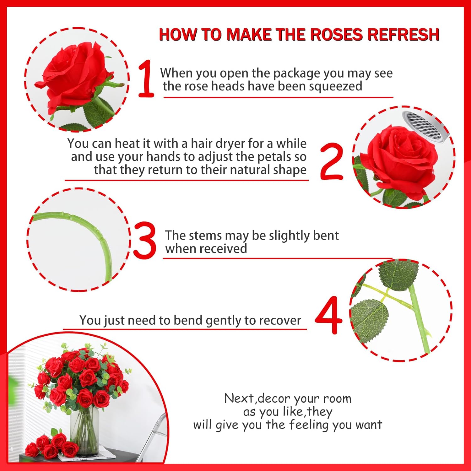 50PCS Artificial Silk Roses Flowers – Realistic Fake Roses in Bulk & Bouquet Long Stem Red Rose for Wedding Centerpieces, Home Decor, Floral Arrangements, Party Decoration (Red) - Image 8