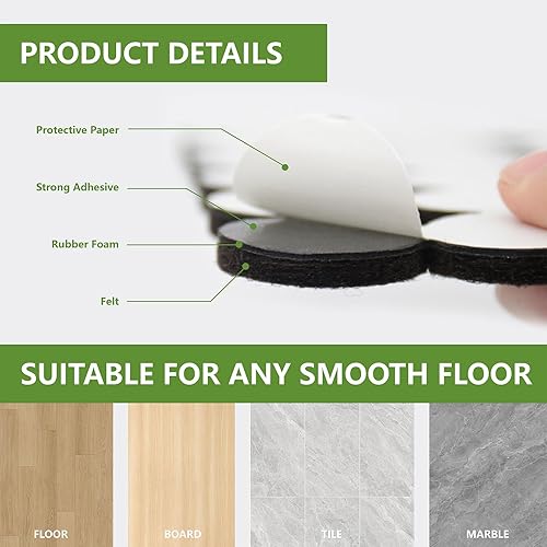 Vista 59 de Almohadillas de fieltro para muebles de madera dura, 68 unidades, almohadillas de muebles, protectores de suelo para pisos de madera dura