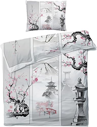 Miniatura 8 de Funda de edredón japonesa tamaño individual  Juego de cama de grúa japonesa  2 piezas  Funda de edredón con patrón de microfibra suave con lazos de
