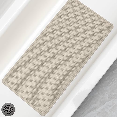 Bligli Tapete antideslizante para bañera, extra largo de 16.9 x 36 pulgadas, con ventosas fuertes, tapete de ducha de goma suave para baño, duradero