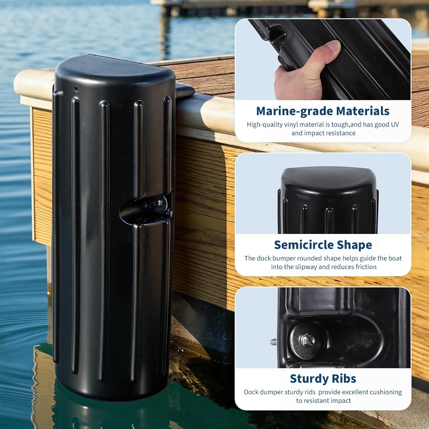 Heavy-Duty Marine-Grade PVC Boat Dock Bumper Classic Electric Guitars, UV & Impact Resistant Ribbed Cushion, Reliable Vertical Edge or Side Mount Dock Protection