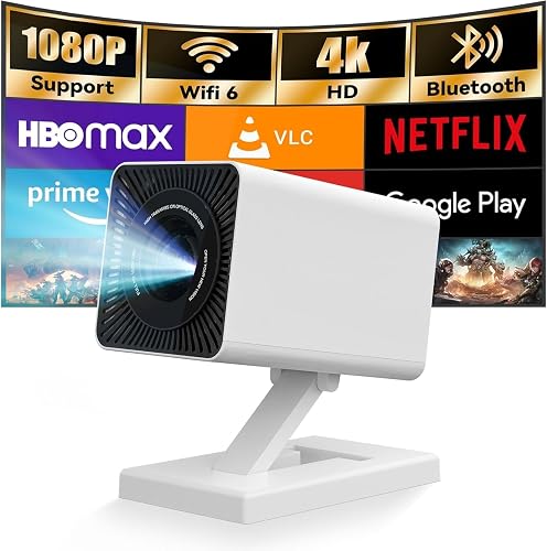 Maypug Mini Projector with WIFI 6 and Bluetooth, 4K 1080P Support Portable Projector 180° Rotatable 130'' Screen Movie Projector Auto Keystone Compatible for Laptop, PC, Smartphone
