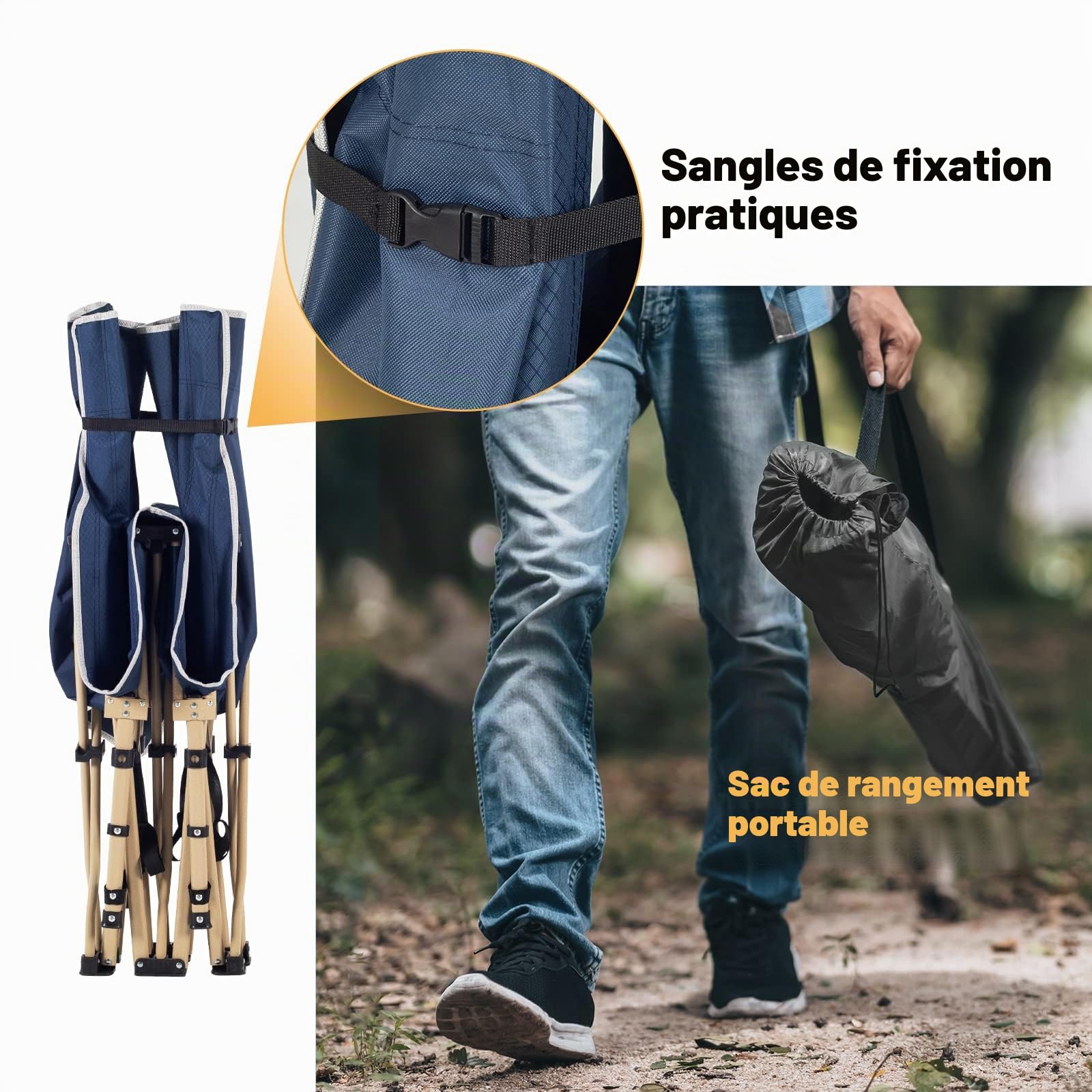 OVERMONT Lit de Camping Pliable - Lit de Tente avec Sac de Transport, Lit de Voyage Portable en Toile Oxford à Double Couche, Léger, pour la Maison, la Sieste au Bureau Jardin la Plage - Bleu