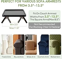 Vista 3 de Mesa de Brazo de Sofá SINWANT, Bandeja de Brazo de Sofá de Bambú para Respaldo, Bandeja con Clip de 13.78" para Sofá para Sala de Estar, Snack