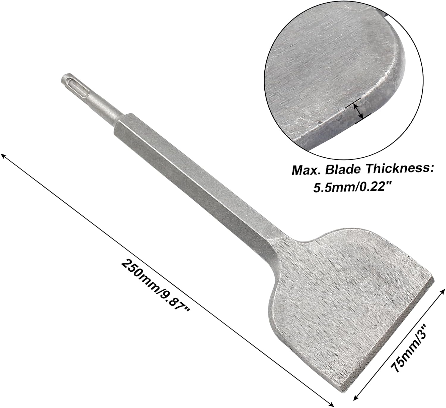 SDS Plus 3 Inch Wide Scrapping Chisel Removal Chisel Bit for Concrete Masonry Stone, 10 Inch (250mm) Long, Straight
