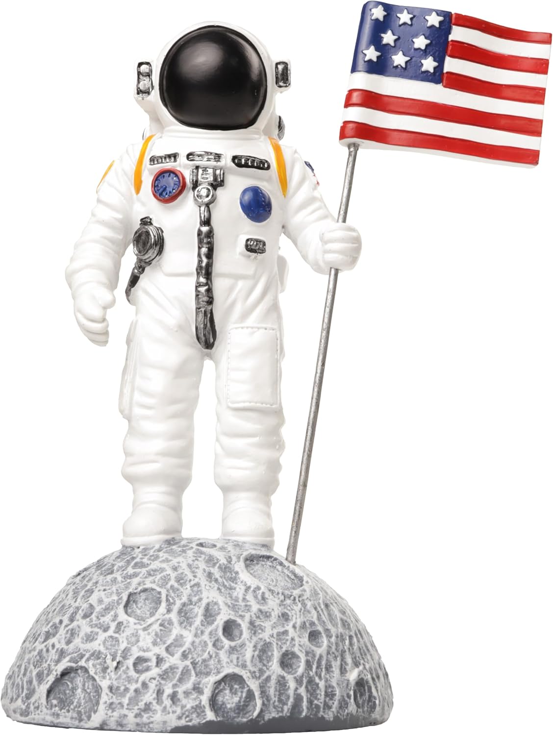 Needzo Astronaut Moon Landing Resin Statue, Patriotic Desk and Bookshelf Decoration, 4"x 3.75" x7"