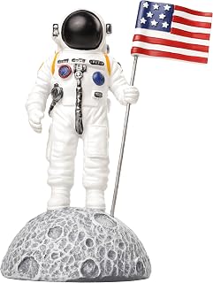 Needzo Astronaut Moon Landing Resin Statue, Patriotic Desk and Bookshelf Decoration, 4"x 3.75" x7"