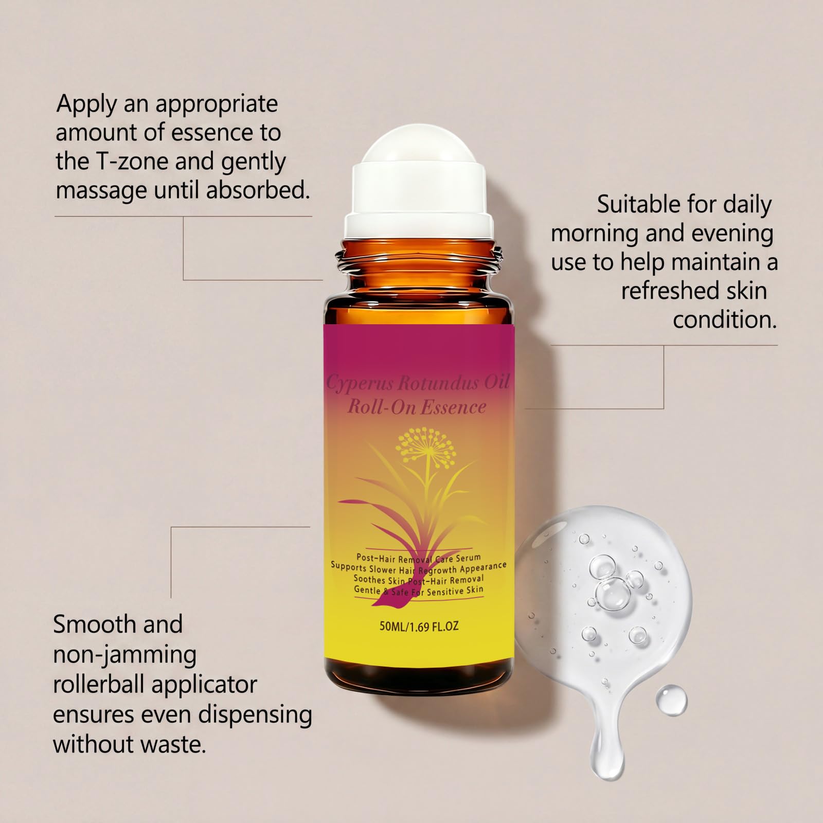 Serum zwijane z olejkiem Cyperus Rotundus i aloesem, pielęgnacja po depilacji. Nietłuste, zapewnia gładką skórę po depilacji, 50 ml (6 szt.)