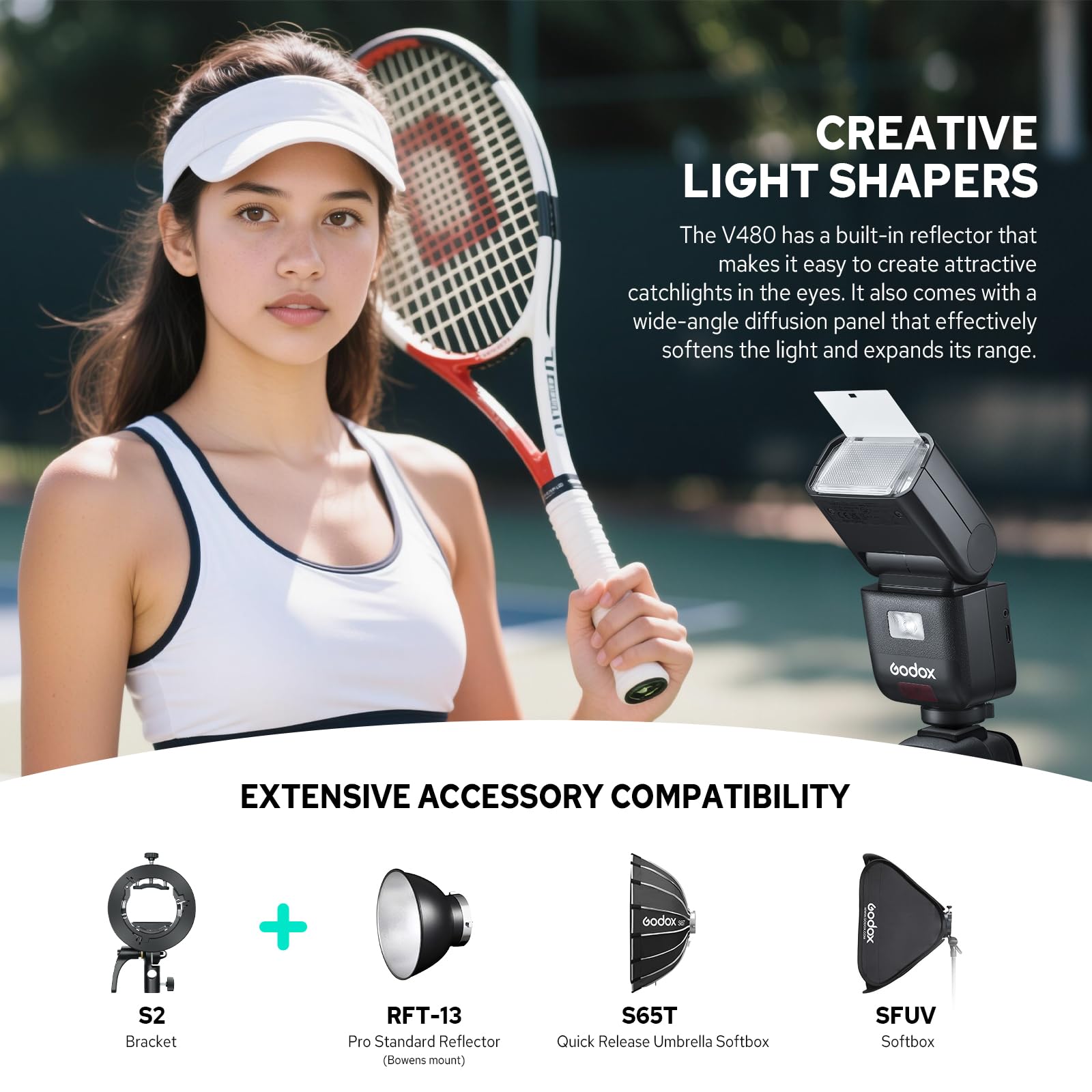 Godox V480S TTL Kamerablitz für Sony Kamera, Touchscreen Flexible Jump Head Diffuser GN50 HSS 1/8000s, bis zu 650 voller Leistung blinkt nur 1,7 Sekunden (V480S for Sony)