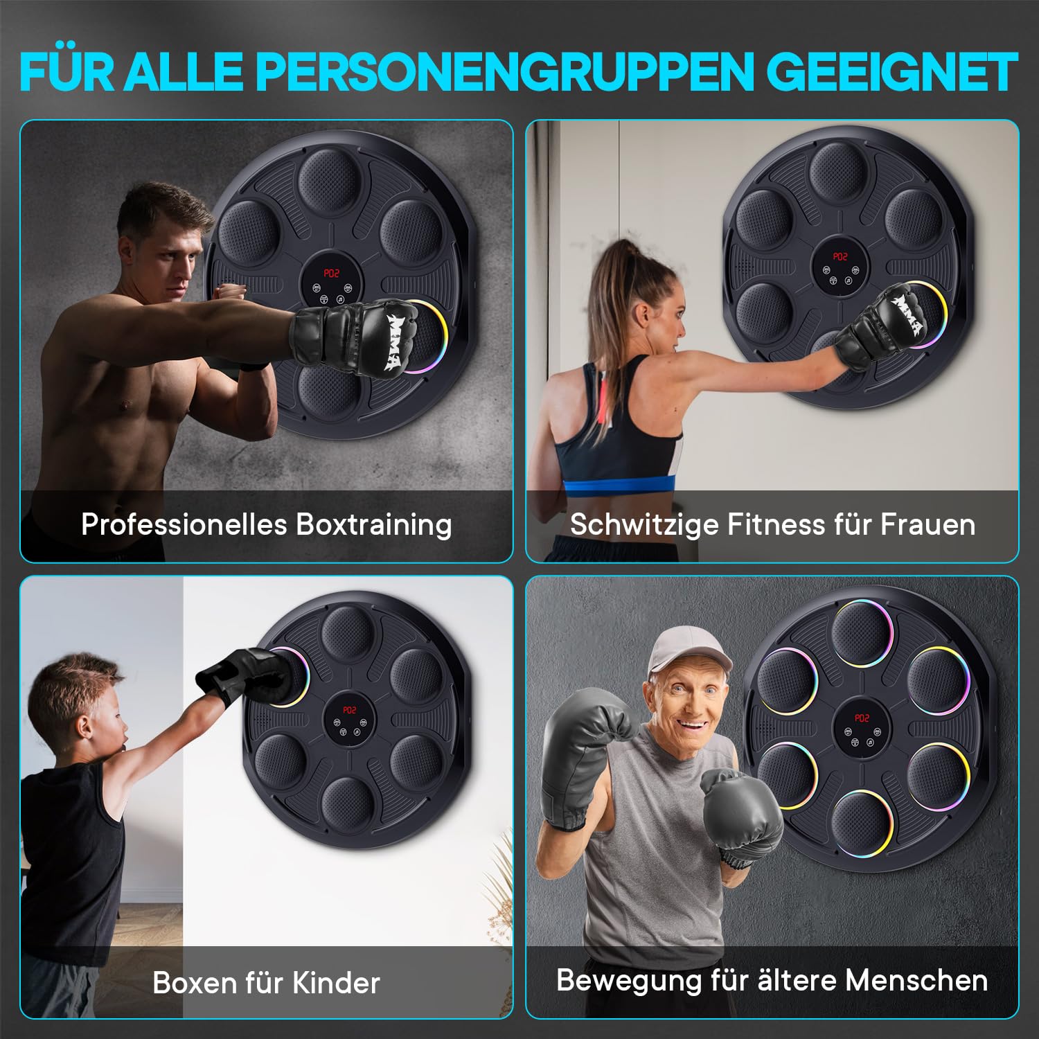 Music Boxing Machine, LED Elektronische Musik Boxing Machine mit MMA Boxhandschuhen, 12 Geschwindigkeitsmodi und Zählmodus Boxing Machine Unterstützt Bluetooth für Kinder und Erwachsene