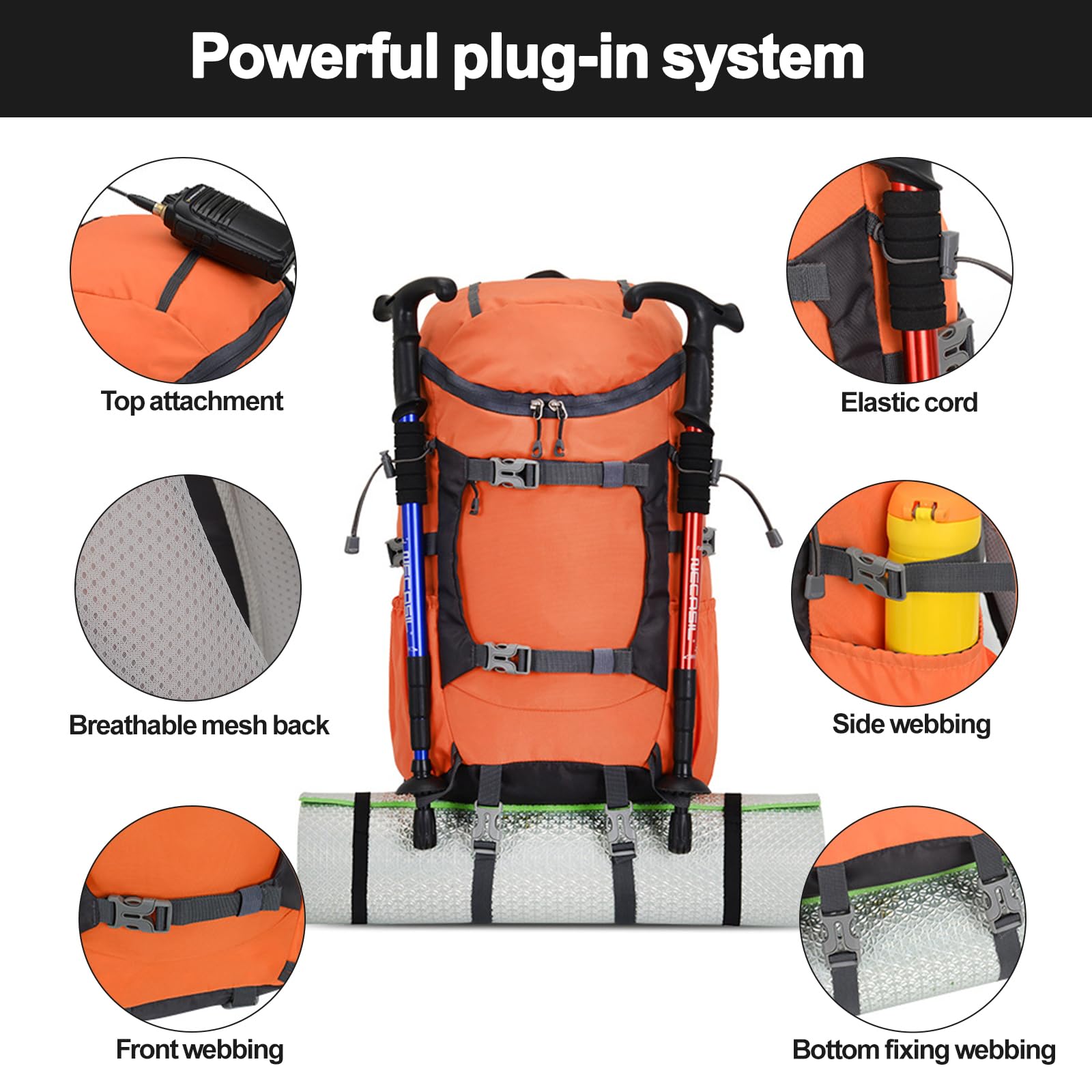 Wanderrucksack 40L, Wanderrucksack Herren Damen mit Regenhülle Wasserdichter Rucksack mit Rückenbelüftung und Netzrücken Trekkingrucksack für Radfahren,Bergsteigen und Reisen