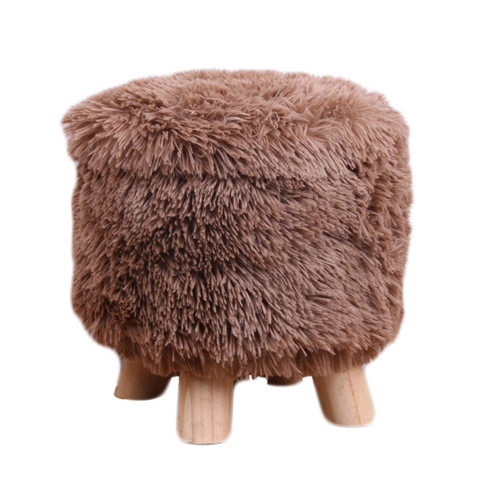 LMMIAOZ Round Foot Stool with Storage Multifunctional Dresser Stool for Shoe Changing Plush Pouffe Chair with Wooden Legs Brown