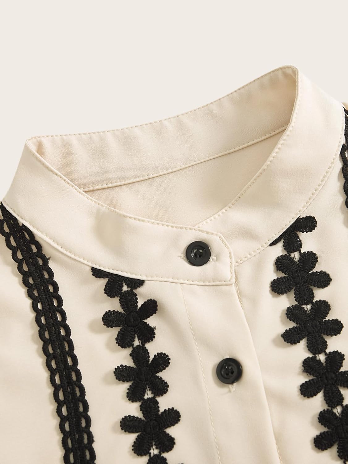 Women's Lace Puff Sleeve Tops Summer Elegant Button Down Mock Neck Shirts Work Office Blouses - Image 4