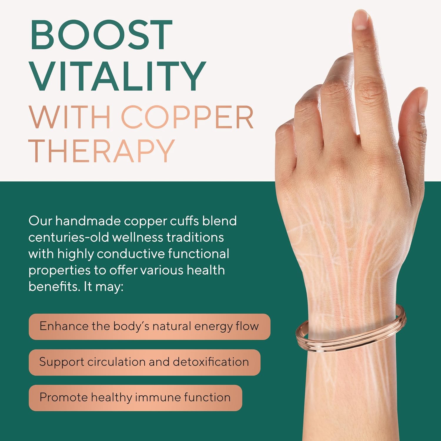 TheraCopper Copper Bracelet for Men & Women — 100% Pure Copper Bracelets — Raw, Solid & Uncoated Authentic Handmade Tibetan Bracelet Cuff Bangles - Image 3
