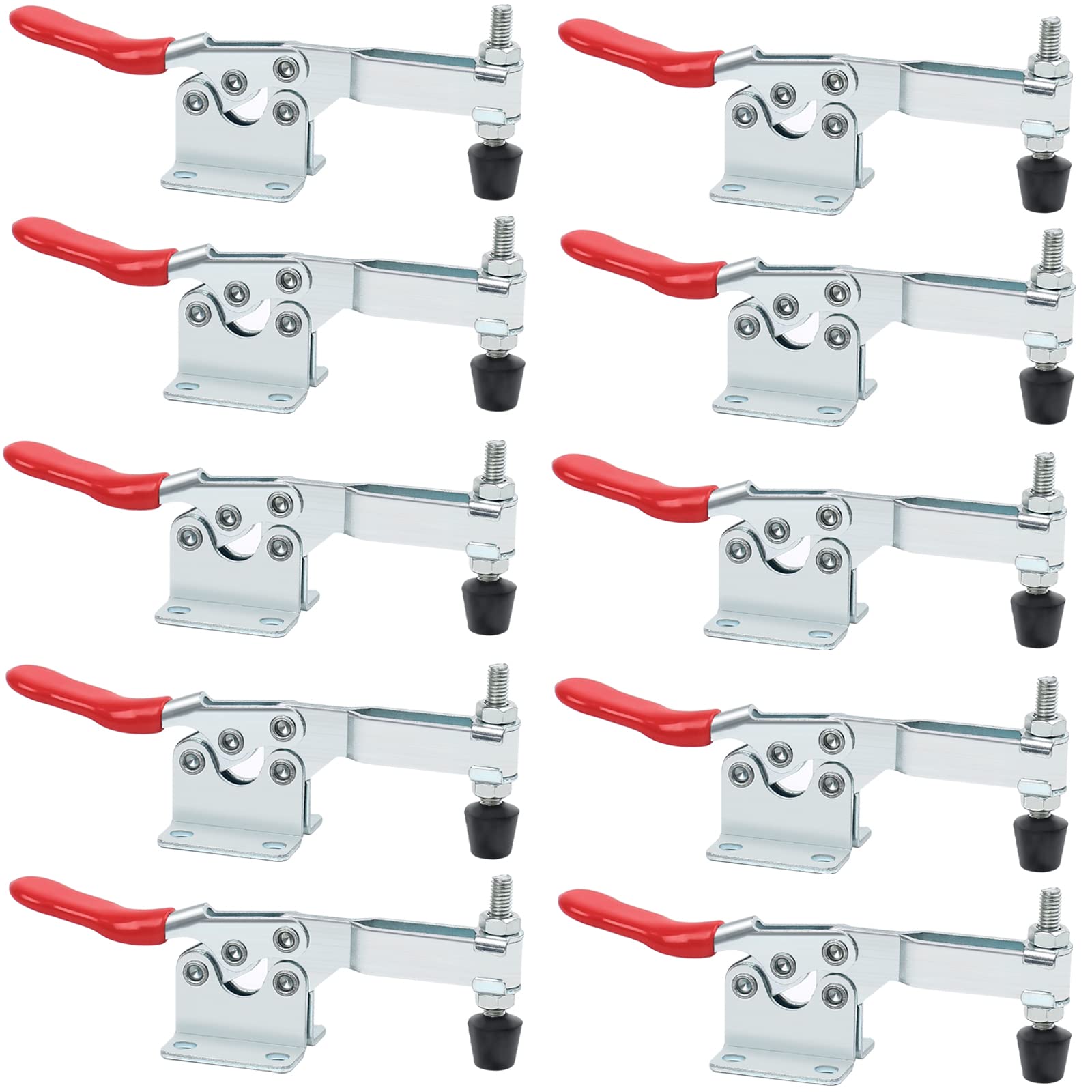 NGOSUET 6 stuks kniehefboomspanners, verticaal, 100 kg, GH-201-B snelspanner, horizontale toggle-klem, verstelbare toggle-klem voor machinebediening, timmerwerk, lassen, rood